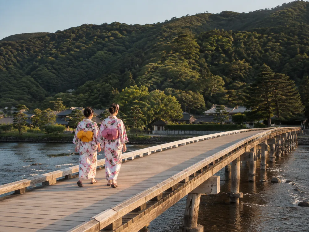 The Kimono Forest installation at Randen Arashiyama Station